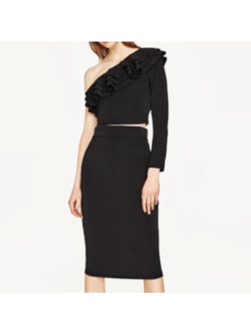 Zara 2 Piece Crop Top Midi Skirt Ruffle Set SIZE S NWT